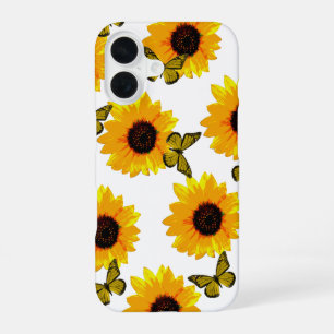 Funda Para iPhone 16 Girasoles y mariposas amarillas, 