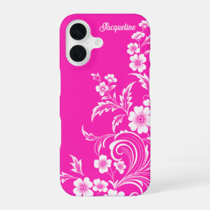 Funda Para iPhone 16 Giro floral glam rosa caliente