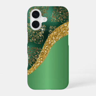 Funda Para iPhone 16 Glam Gold Purpurina Green Metallic