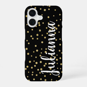 Funda Para iPhone 16 Glam Negro Oro Fiesta Punto Patrón Personalizado
