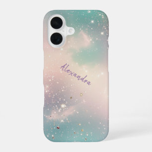 Funda Para iPhone 16 Glitter Pastel Vía Láctea Galaxia Nombre Personali