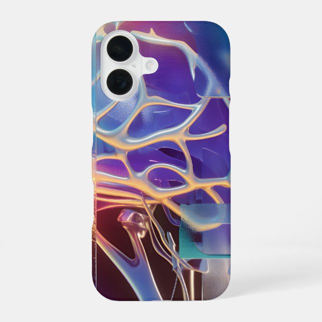 Funda Para iPhone 16 Glossy Holographic Veins Neon Chrome Abstract (Reverso )