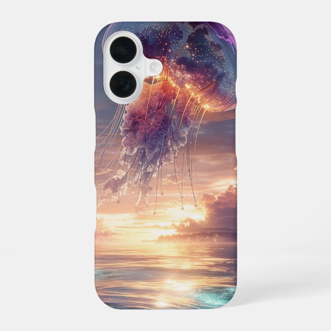 Funda Para iPhone 16 Glowing Jellyfish in Sunset Skies (Reverso )