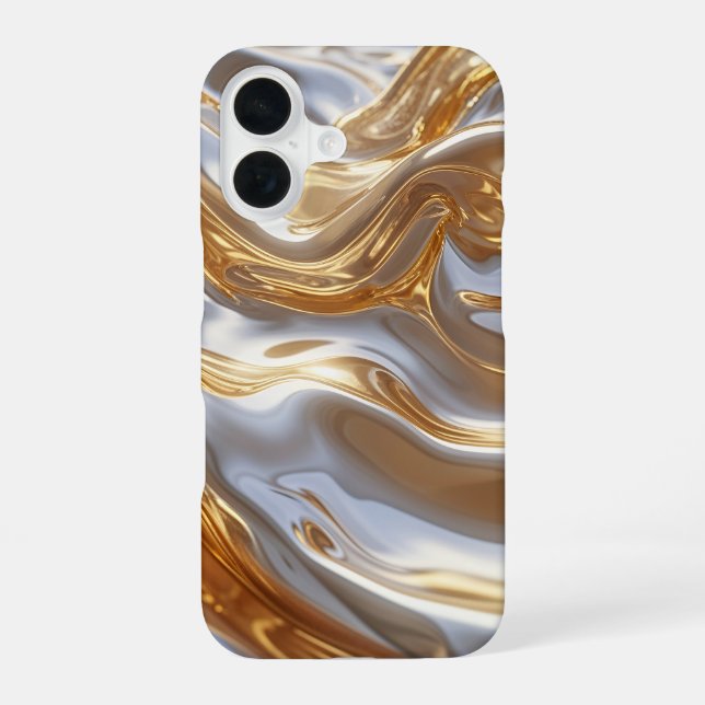 Funda Para iPhone 16 Gold and Silver Liquid Metal – Luxury Abstract (Reverso )
