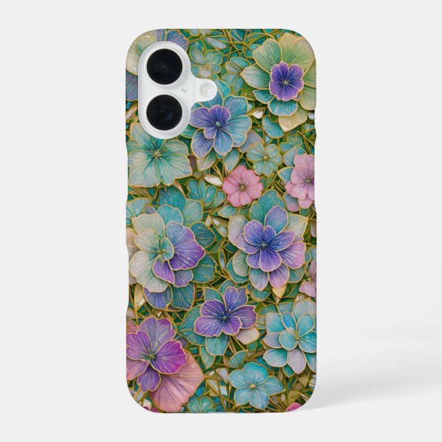 Funda Para iPhone 16 Golden Embroidered Pastel Floral Phone Case (Reverso )
