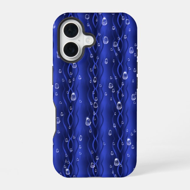 Funda Para iPhone 16 Gotas de lluvia azul Metalizado (Reverso )