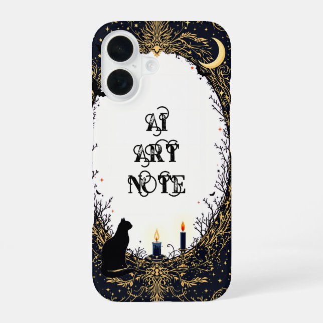 Funda Para iPhone 16 Gothic Black Cat and Candle Moonlit Frame (Reverso )