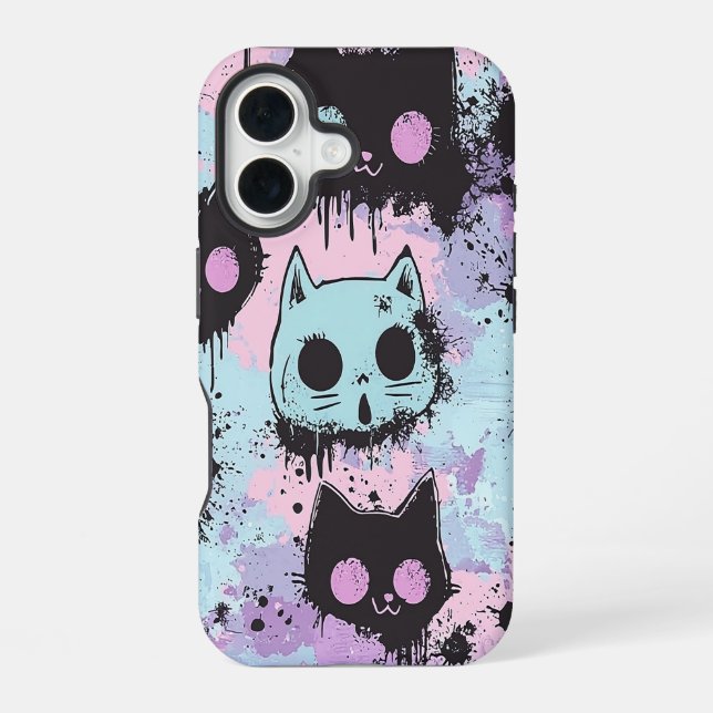 Funda Para iPhone 16 Gótico de Kawaii Pastel Cute Patchwork Gato asquer (Reverso )