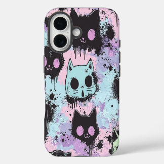 Funda Para iPhone 16 Gótico de Kawaii Pastel Cute Patchwork Gato asquer