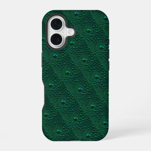 Funda Para iPhone 16 Gotitas de agua en metal verde (Reverso )