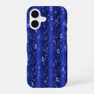 Funda Para iPhone 16 Gotitas de lluvia en metal azul