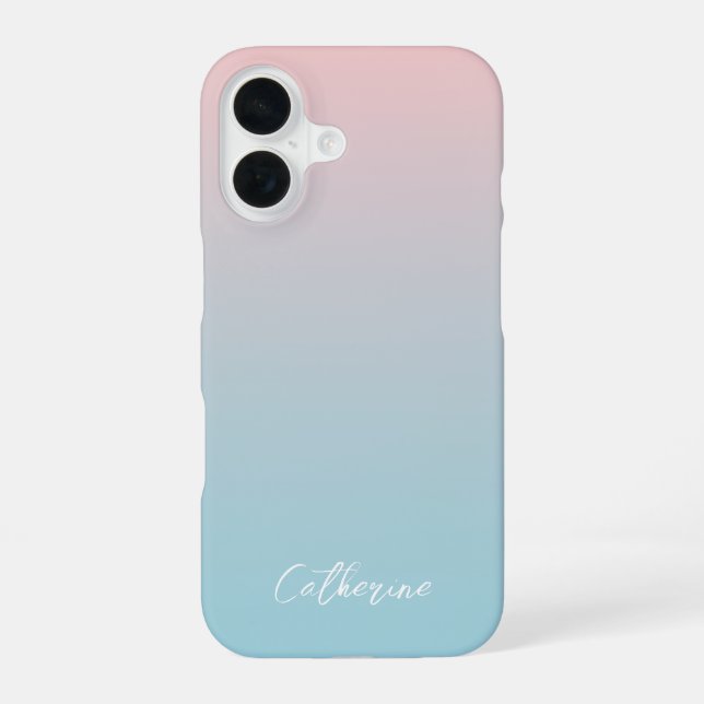 Funda Para iPhone 16 Gradiente rosa azul claro guión mínimo moderno (Reverso )