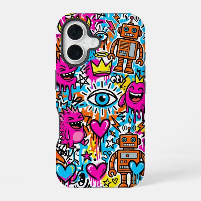Funda Para iPhone 16 Graffiti Collage Pattern Phone Case iPhone 16 (Reverso )