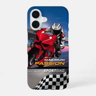 Funda Para iPhone 16 Gráficos de piloto de superbike con máxima pasión
