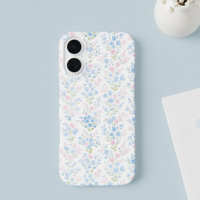 Funda Para iPhone 16 Grandmillennial Floral Phone Case (pretty coquette grandmillennial pink blue floral phone case)