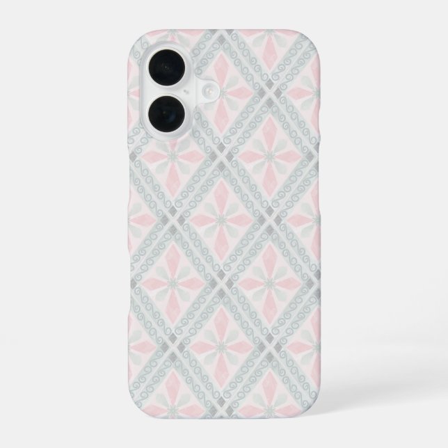 Funda Para iPhone 16 Green and pink pastel diamond pattern (Reverso )