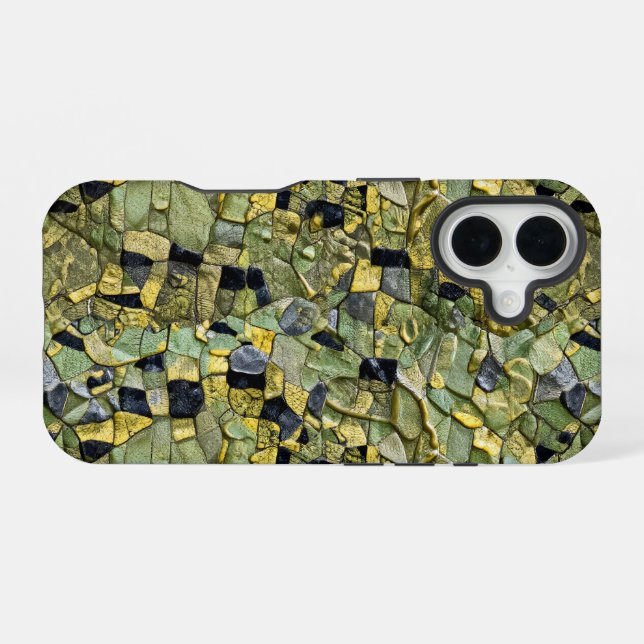 Funda Para iPhone 16 Green Yellow Alligator Crocodile Dragon Leather (Reverso Horizontal)