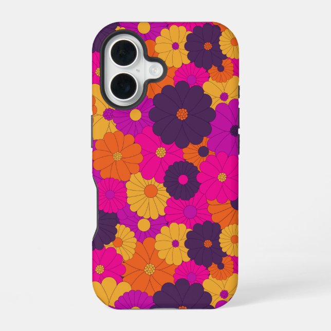 Funda Para iPhone 16 Groovy Morado y Rosa Poder de la Flor Hippie (Reverso )