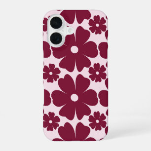 Funda Para iPhone 16 Groovy Retro Daisy Pattern Deep Berry Pink