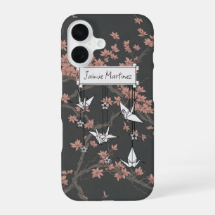 Funda Para iPhone 16 Grulla de origami japonés flor de cerezo