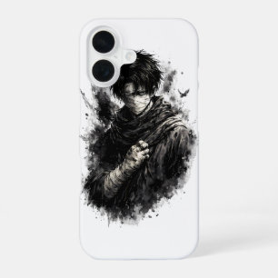 Funda Para iPhone 16 Guerrero de Anime Oscuro Ninja Vendado Arte Grunge