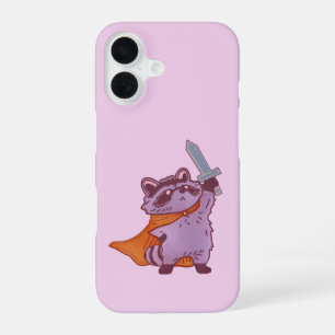 Funda Para iPhone 16 Guerrero Mapache de Fantasía Adorable con Espada y