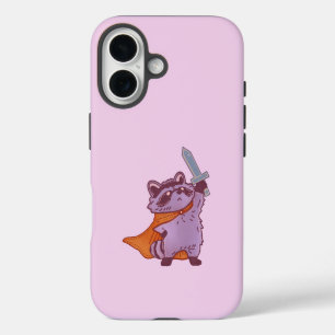 Funda Para iPhone 16 Guerrero Mapache de Fantasía Lindo con Espada y Ca
