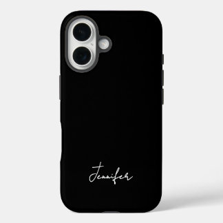 Funda Para iPhone 16 Guión de firma de nombre personalizado negro minim