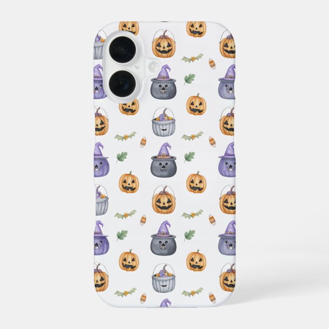 Funda Para iPhone 16 Halloween Cats and Pumpkins Pattern (Reverso )