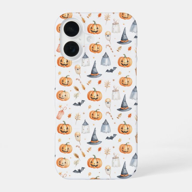 Funda Para iPhone 16 Halloween Pumpkins and Ghosts Pattern (Reverso )