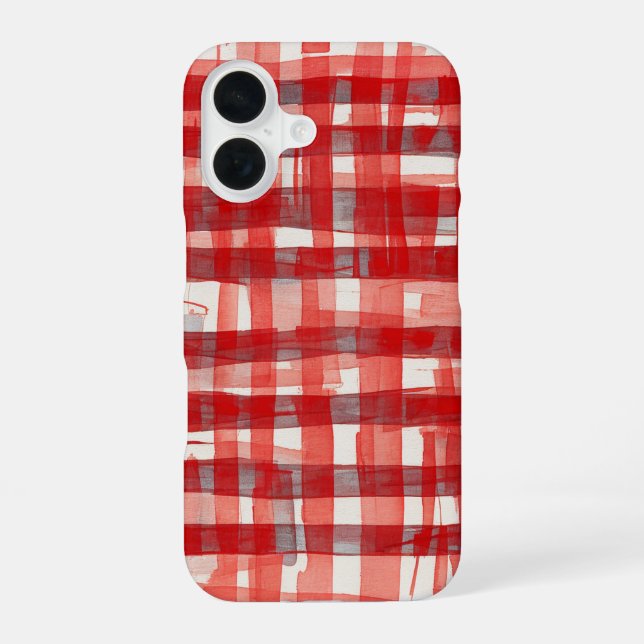 Funda Para iPhone 16 Hand-Painted Red Plaid Phone Case (Reverso )