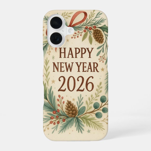 Funda Para iPhone 16 happy new year 2026 rustic (Reverso )