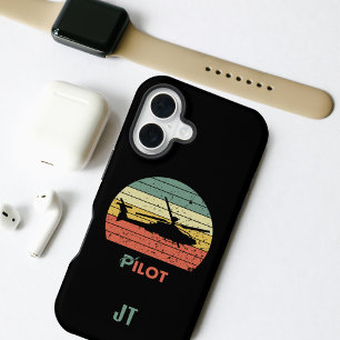 Funda Para iPhone 16 Helicóptero y atardecer retro, Guay monogramado