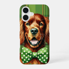 FUNDA PARA iPhone 16 HERMOSA CARA DE PERRO SETTER IRLANDÉS CON TREBOLES