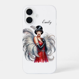 Funda Para iPhone 16 Hermosa dama Art Deco agregue su nombre