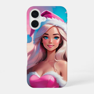 Funda Para iPhone 16 Hermosa niña de Navidad rosa 01