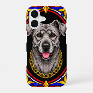 Funda Para iPhone 16 Hermoso retrato de perro en obra de arte de vidrio