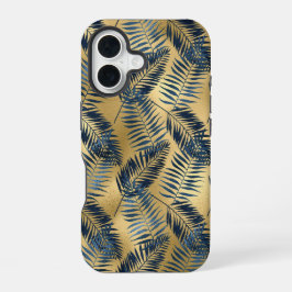Funda para iPhone 16 Hoja de Palma Azul Dorada