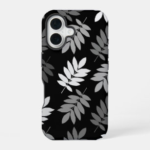 Funda Para iPhone 16 Hoja de saúco patrón grande negro blanco gris