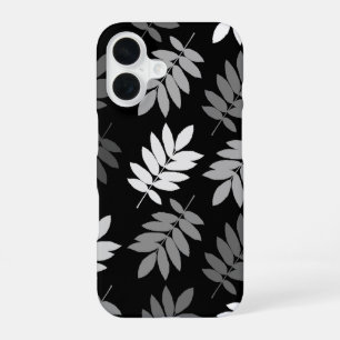 Funda Para iPhone 16 Hoja Mayor Patrón Grande Negro Blanco Gris