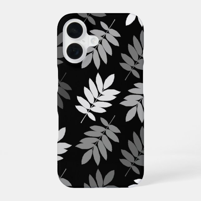 Funda Para iPhone 16 Hoja Mayor Patrón Grande Negro Blanco Gris (Reverso )