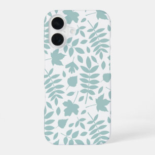 Funda Para iPhone 16 Hojas Caídas Patrón Lg Verde Azul Claro sobre Blan
