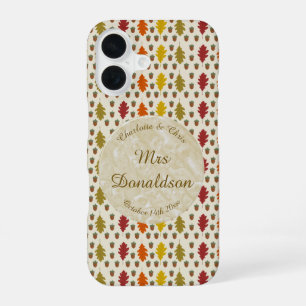 Funda Para iPhone 16 Hojas de roble y bellotas caen boda de otoño perso