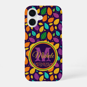 Funda Para iPhone 16 Hojas otoñales vibrantes monograma