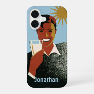 Funda Para iPhone 16 Hombre Vintage Art Deco, Bebidas Frías en Verano