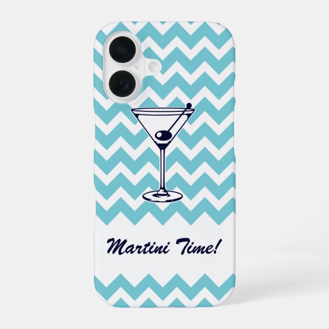 Funda Para iPhone 16 Hora de Martini con patrón de Chevron Azul (Reverso )