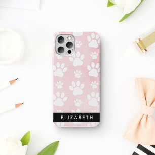 Funda Para iPhone 16 Huellas de Perro, Huellas Blancas, Acuarelas Rosad