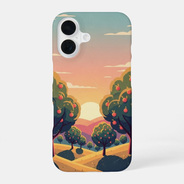 Funda Para iPhone 16 Huerto al Atardecer Retro (Reverso )