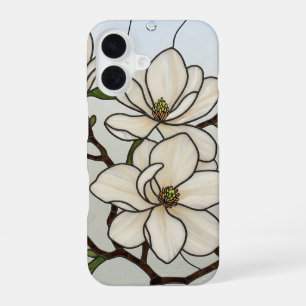 Funda Para iPhone 16 Ilusión de vidrio manchado de magnolias blancas