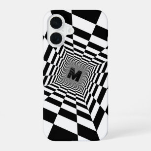 Funda Para iPhone 16 Ilusión visual en blanco y negro, monograma o inic